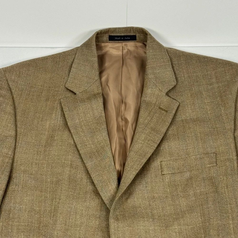 Lauren Ralph Lauren Mens 44L Silk Wool Herringbone Blazer Sport Coat Tan Brown